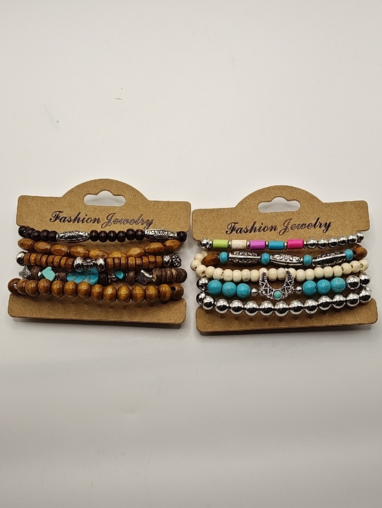 Jewelry - Boho Multi-Strand Beaded Stretch Brachlets with Turquoise Accents